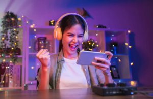Female gamer enjoying while playing Poki Games