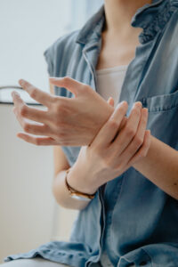 Woman suffering from gout pain