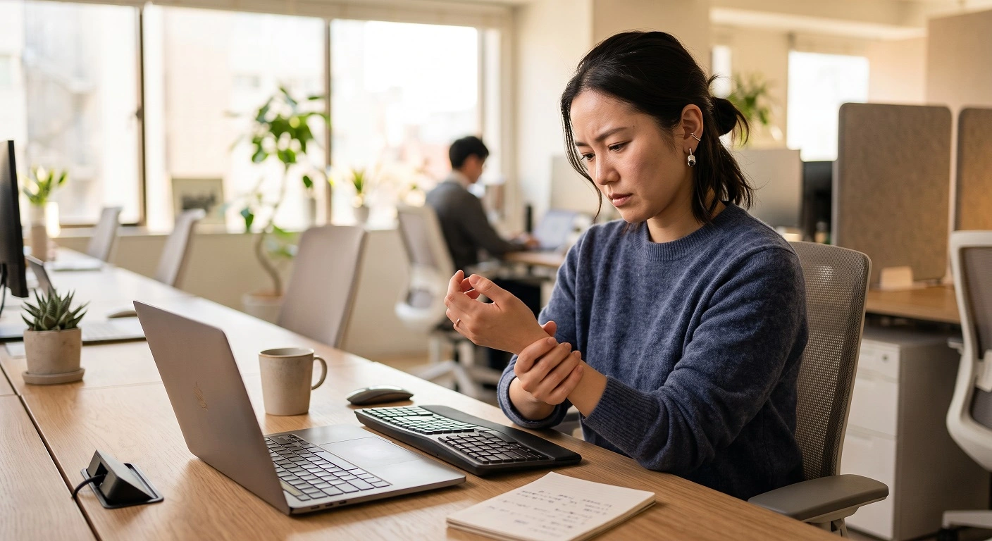 Asian woman experiencing wrist pain