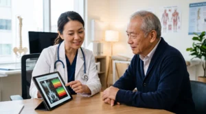 Doctor reviewing bone density DEXA scan results