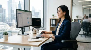 Woman sitting at her office desk