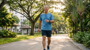 Senior man maintaining an active walking routine