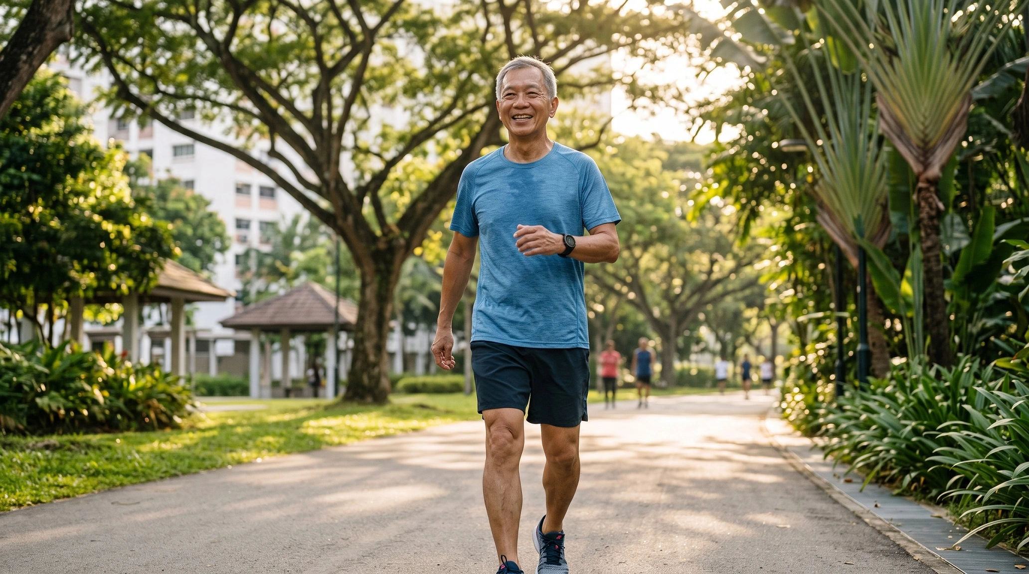 Senior man maintaining an active walking routine