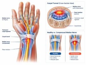 Diagram showing median nerve compression
