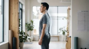 Man with healthy spine alignment standing upright