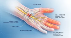 Diagram showing median nerve compression