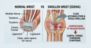 How fluid retention in pregnancy raises pressure on the median nerve
